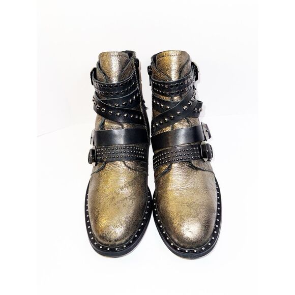 Freebird Leather Ankle Boots Western Boho Straps Buckle Studded Moto Rock 38/7.5 - Picture 7 of 16